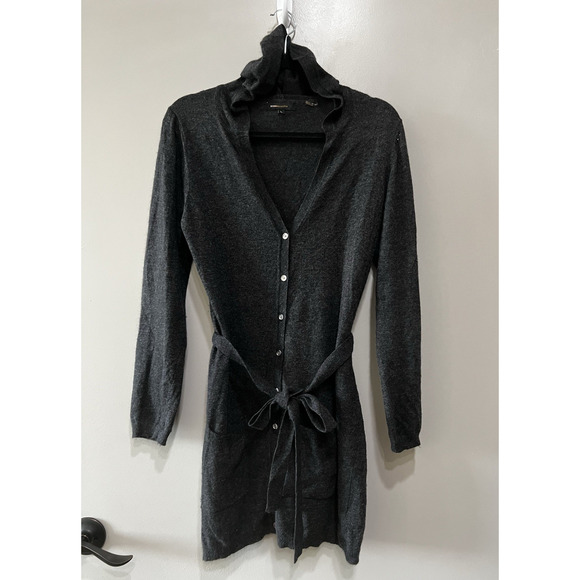 BCBGMAXAZRIA women's hoodie Long cardigan wool Angora black lightweight M/L - Picture 2 of 7